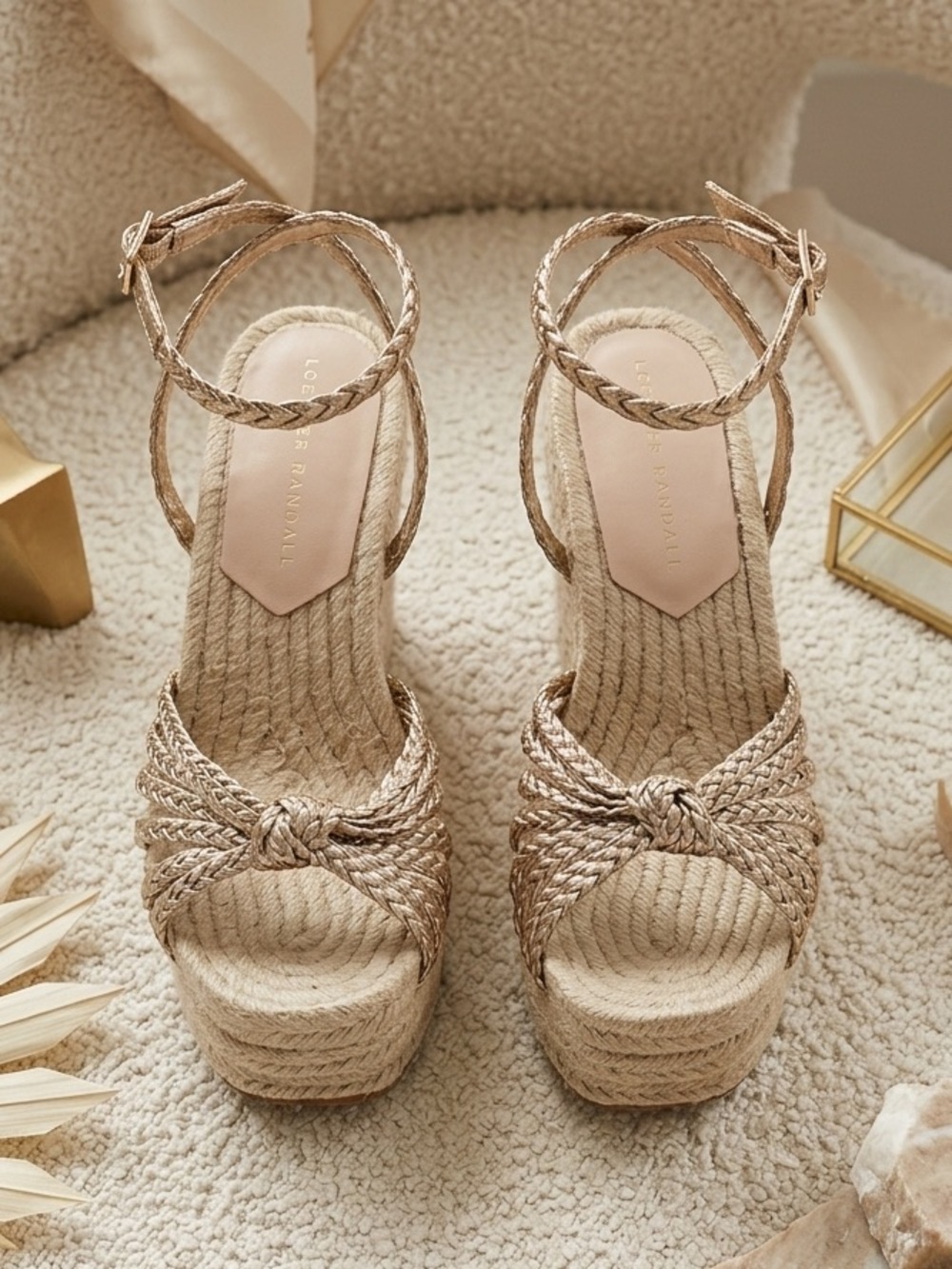 Loeffler Randall Pamela Mignon Knotted Metallic Leather Wedge Sandals 9.5 NIB